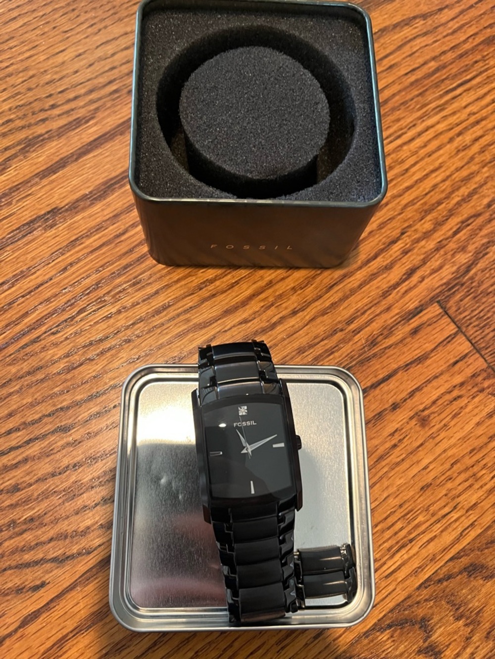 Fossil Men's Black Rectangular Stainless Steel Watch - Picture 2 of 7